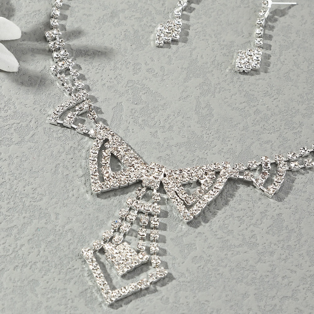 Silver Rhinestone Tie Necklace Bracelet Earrings and Ring Set - Picture 2 of 4